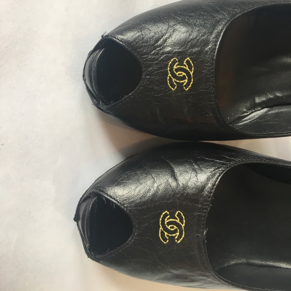 Chanel Black Peep Toe Heels - Picture 3 of 7
